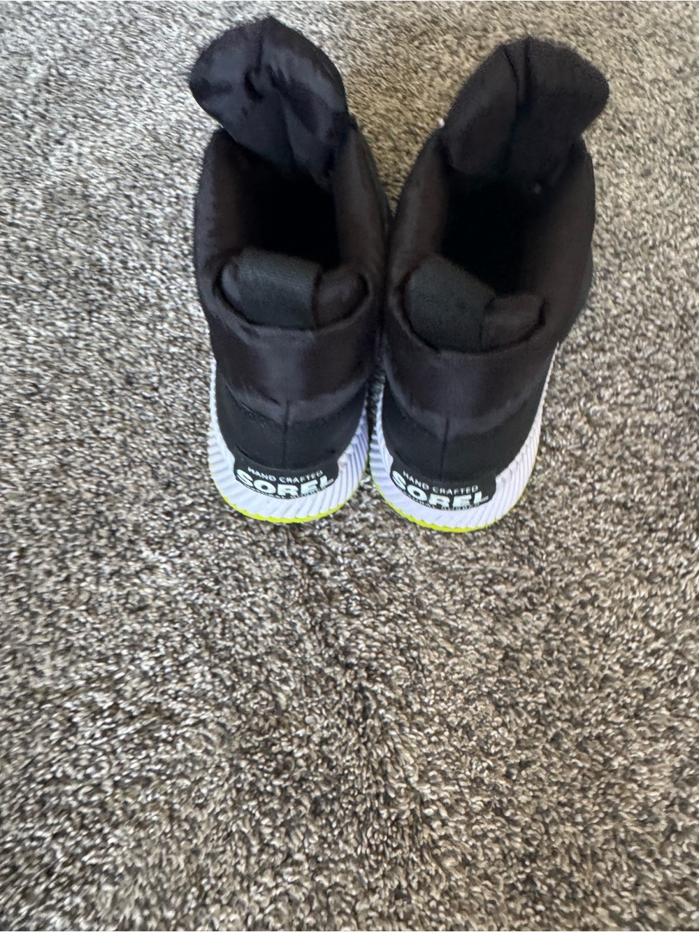 Sorel Black and White Winter Boots with Neon Accent